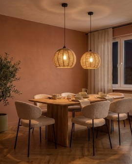 Pleciona lampa wisząca BOHO 35 cm Lampit nad stołem w przytulnej jadalni w stylu naturalnym