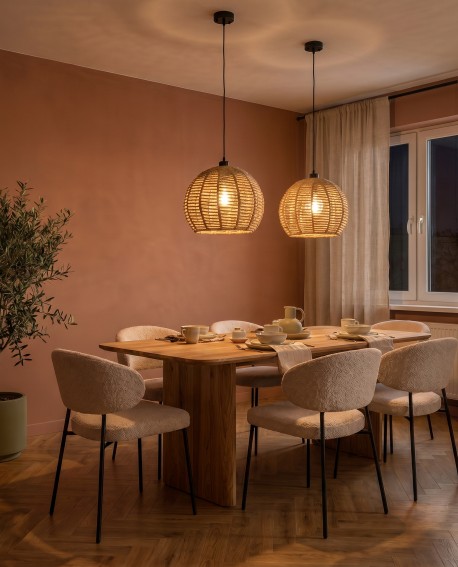 Pleciona lampa wisząca BOHO 35 cm Lampit nad stołem w przytulnej jadalni w stylu naturalnym