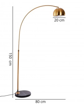 Metalowa lampa podłogowa AZURRO C1 Lumina Deco z łukowym ramieniem pokazana z granitową podstawą