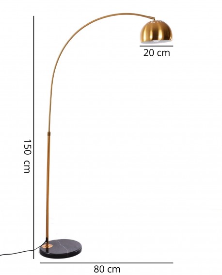 Metalowa lampa podłogowa AZURRO C1 Lumina Deco z łukowym ramieniem pokazana z granitową podstawą
