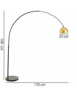 Elegancka łukowa lampa stojąca AZURRO C1 czarna z mosiężnym kloszem i wymiarami