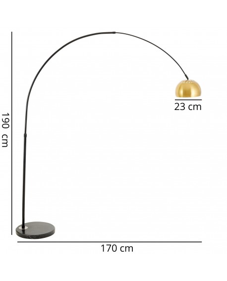 Elegancka łukowa lampa stojąca AZURRO C1 czarna z mosiężnym kloszem i wymiarami