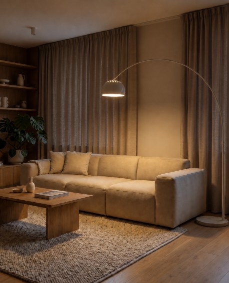 Nowoczesna lampa podłogowa AZURRO z metalowym kloszem i granitową podstawą