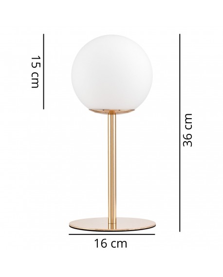 Schemat wymiarów lampy stołowej FREDICA Lumina Deco w kolorze złotym