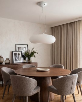 Nowoczesna lampa wisząca BIANTE Lumina Deco zawieszona nad okrągłym stołem w jadalni