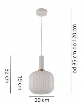 Biała lampa GATO z regulacją wysokości oraz kloszem o średnicy 20 cm