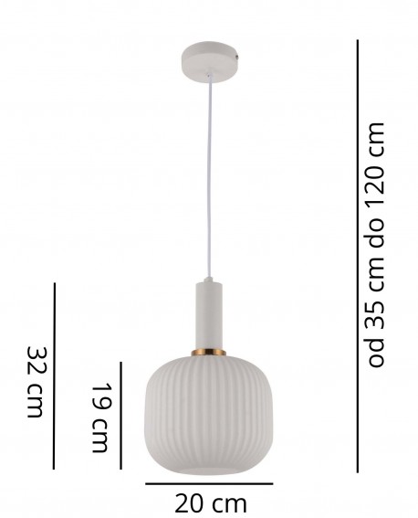 Biała lampa GATO z regulacją wysokości oraz kloszem o średnicy 20 cm