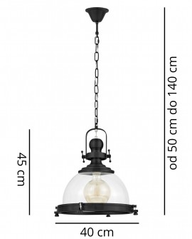 FALCO Lumina Deco lampa wisząca czarna loftowa z wymiarami podwieszenia i klosza