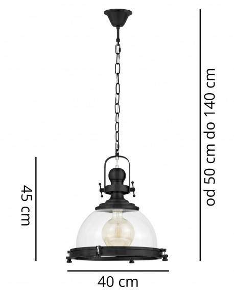 FALCO Lumina Deco lampa wisząca czarna loftowa z wymiarami podwieszenia i klosza