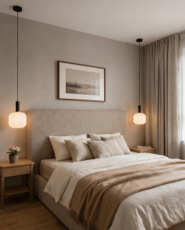 Nowoczesna lampa wisząca GATO z ryflowanym kloszem do sypialni przy łóżku