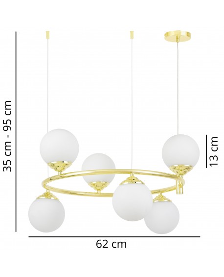 Pierścieniowa lampa wisząca FINO RING W6 wraz ze wskazaniem wymiarów