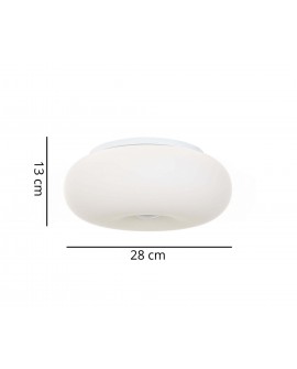 Okrągły plafon o matowym wykończeniu z wyraźnie zaznaczonymi wymiarami 28 x 13 cm