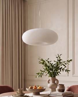 Biała lampa wisząca BIANTE D38 w stylu nowoczesnym idealna nad stół do eleganckiej jadalni