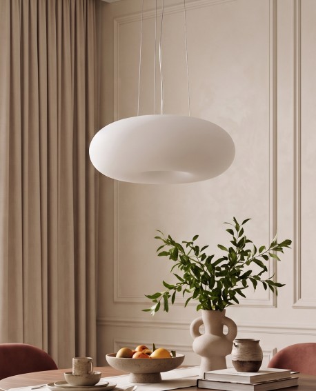 Biała lampa wisząca BIANTE D38 w stylu nowoczesnym idealna nad stół do eleganckiej jadalni