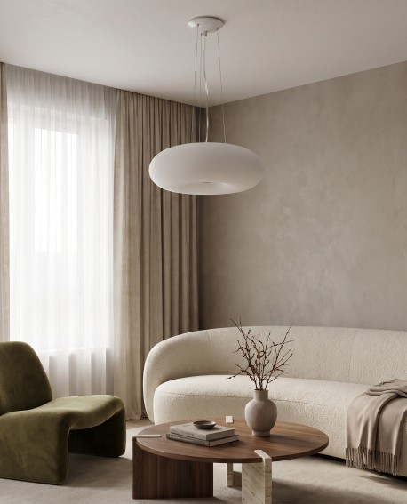 Lampa wisząca BIANTE D38 Lumina Deco zamontowana w jasnym minimalistycznym salonie