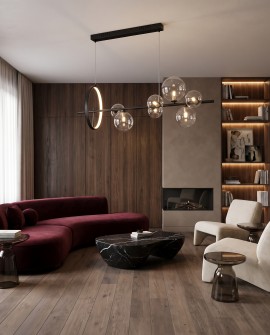 Nowoczesna lampa wisząca MERIDO W7 Lumina Deco w eleganckim salonie nad stolikiem