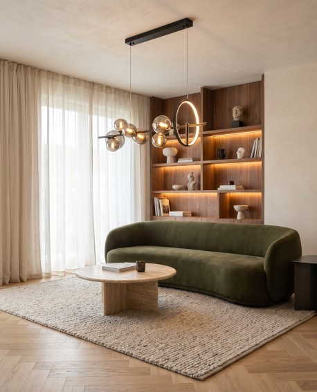 Nowoczesna lampa wisząca MERIDO do salonu z dymionymi kulami z czarnymi detalami
