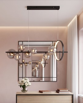 Nowoczesna lampa wisząca MERIDO do salonu z dymionymi kulami z czarnymi detalami