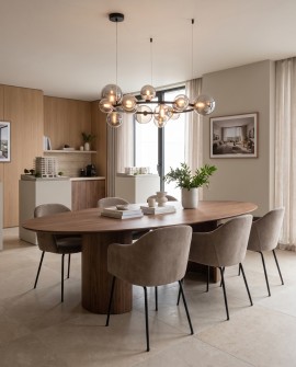 Designerska lampa wisząca czarno dymiona ze szklanymi kloszami nad stołem MERIDO W15