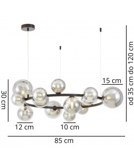 Szczegółowy rozmiar lampy MERIDO W15 Lumina Deco pokazujący wysokość i długość