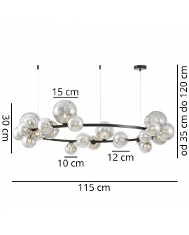 Wymiary lampy wiszącej MERIDO W24 z kulistymi kloszami z dymionego szkła