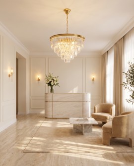  Kryształowy żyrandol mosiężny zawieszony w holu hotelowym