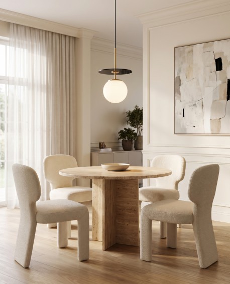 Czarno mosiężna lampa wisząca w stylu glamour Daltona oświetlająca elegancką jadalnię
