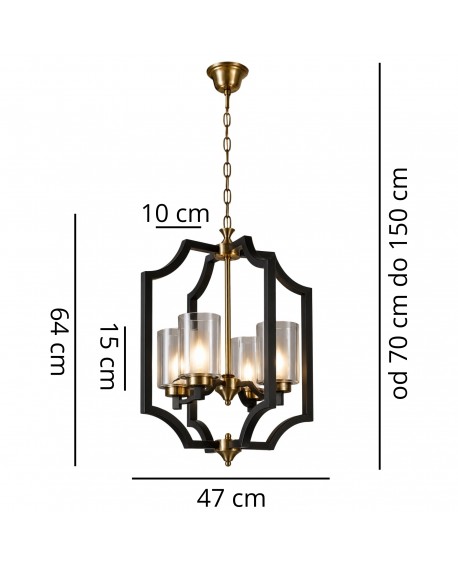 LAMPA WISZĄCA LOFT CZARNO-MOSIĘŻNA VIGATTO W4 ZDJĘCIE Z WYMIARAMI