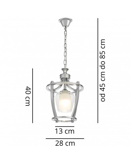 Lampa wisząca chromowana BROOKLYN W1 Lumina Deco z łańcuchem do kuchni lub jadalni wymiary lampy