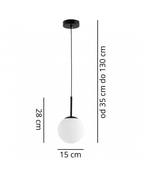 Nowoczesna lampa wisząca czarna z białą matową kulą Fredica D15 do salonu 