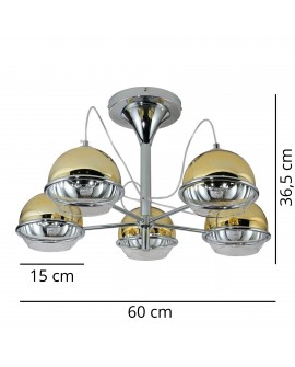 Sufitowa lampa VERONI W5 złota z oznaczeniem średnicy i wysokości konstrukcji