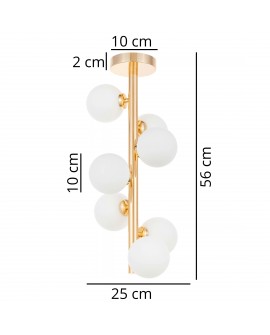 Szczegółowe rozmiary lampy sufitowej z geometrycznym układem kul
