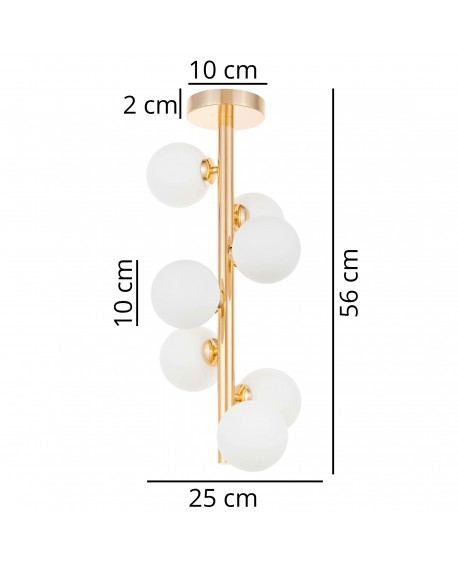Szczegółowe rozmiary lampy sufitowej z geometrycznym układem kul