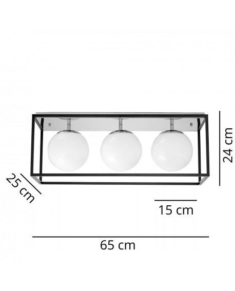 Lumina Deco plafon MALDINI W3 trzy białe kule na czarnej ramie z chromowanymi detalami