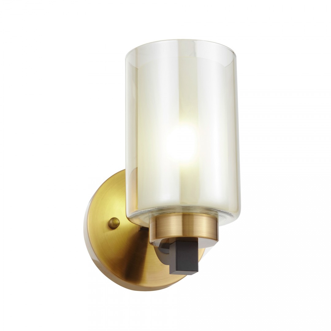 Lampa ścienna kinkiet z okrągłą podstawą i wysokim przezroczystym szklanym kloszem