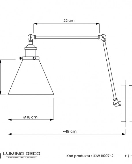 LAMPA ŚCIENNA KINKIET LOFTOWY CZARNY RUBI W2