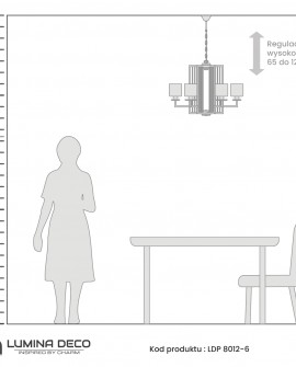 informacja o zakresie regulacji wysokości lampy wiszącej chromowanej do wnętrz eleganckich kolekcja Manhattan od Lumina Deco