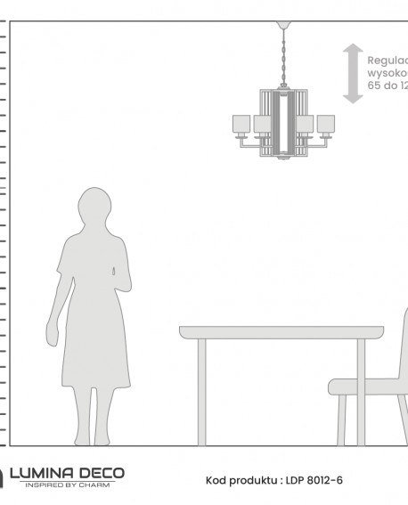 informacja o zakresie regulacji wysokości lampy wiszącej chromowanej do wnętrz eleganckich kolekcja Manhattan od Lumina Deco