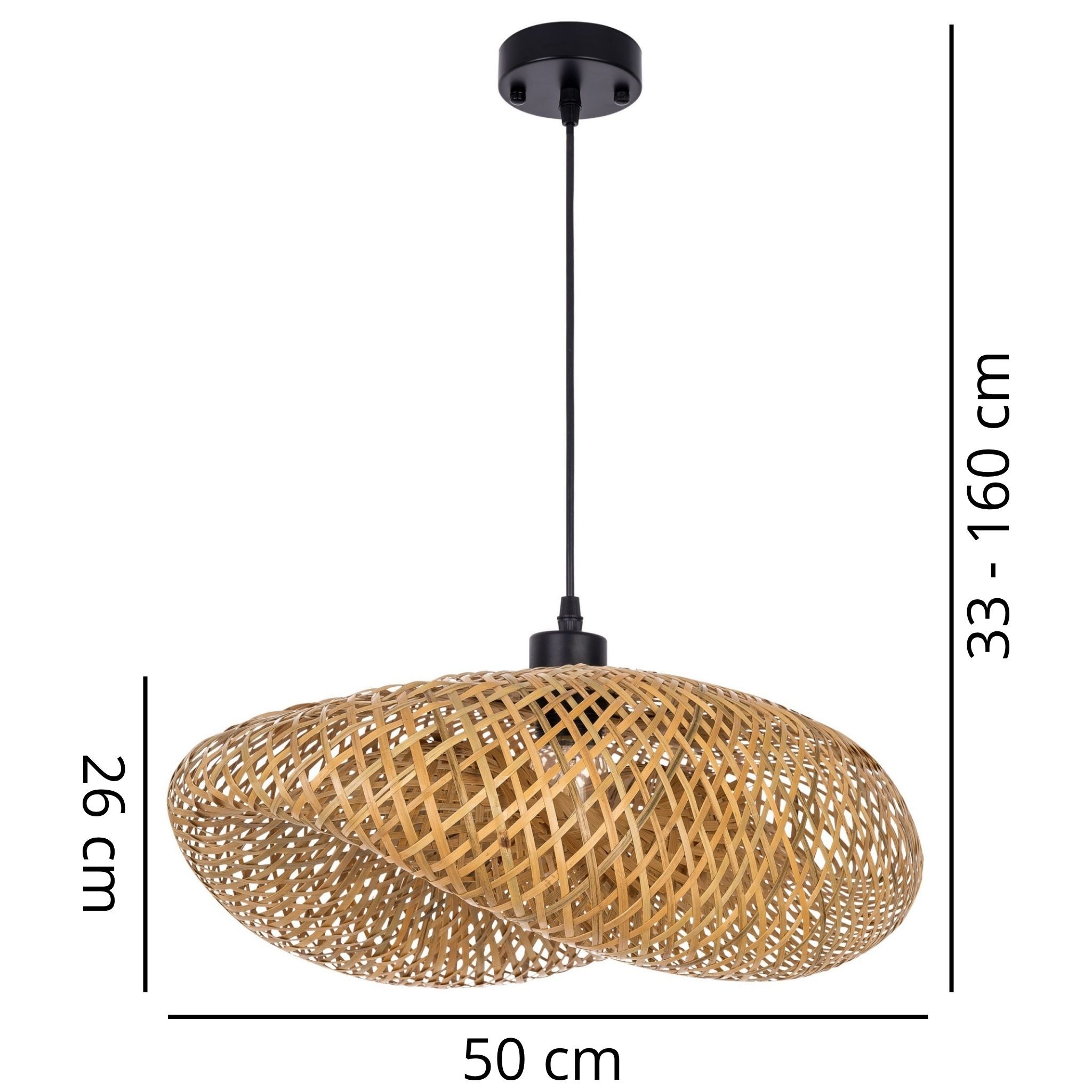 ŻYRANDOL PLECIONY BAMBUSOWY BOHO DUŻA LAMPA WISZĄCA DO SALONU I JADALNI 50 CM - wymiary
