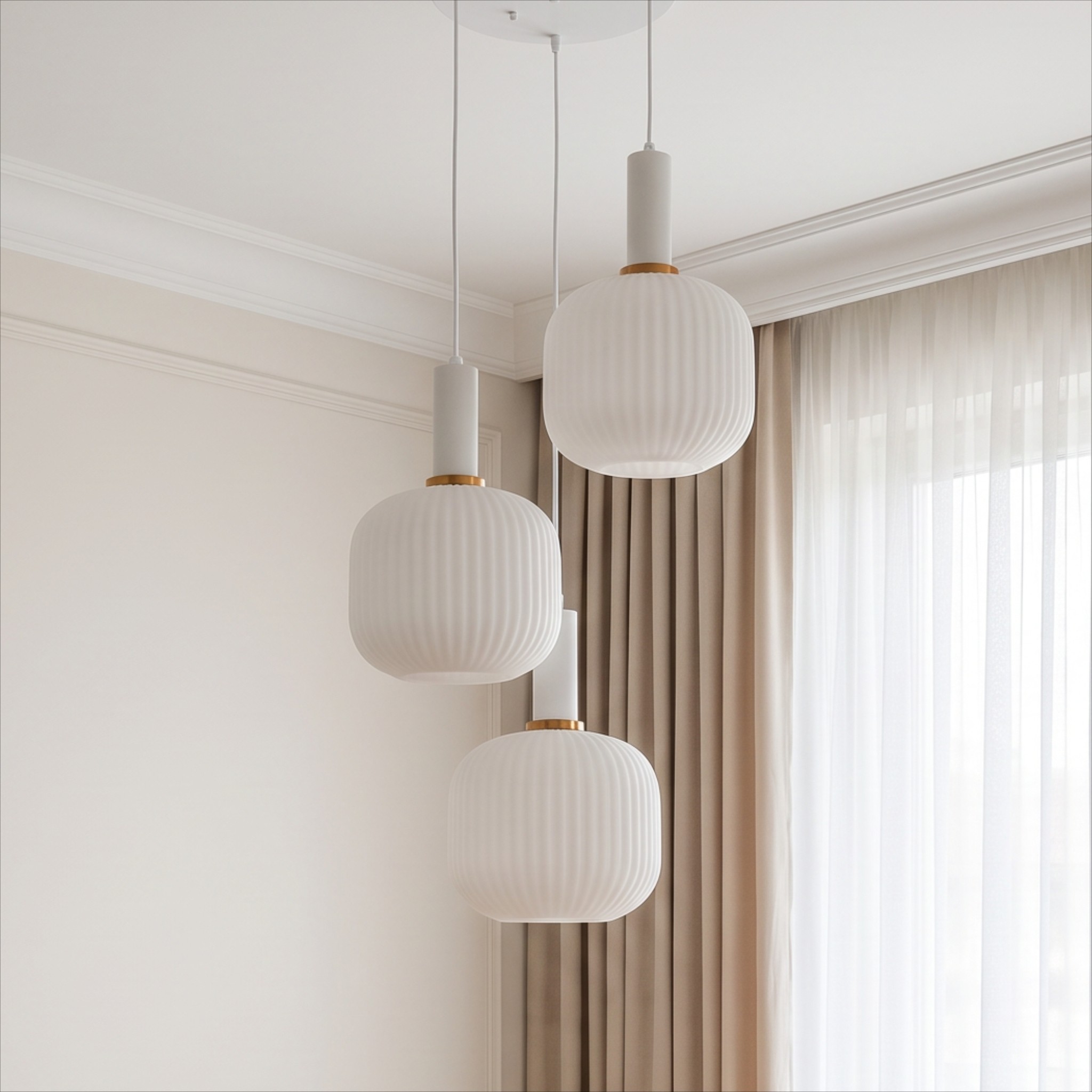 Potrójna lampa wisząca loft biała GATO w aranżacji