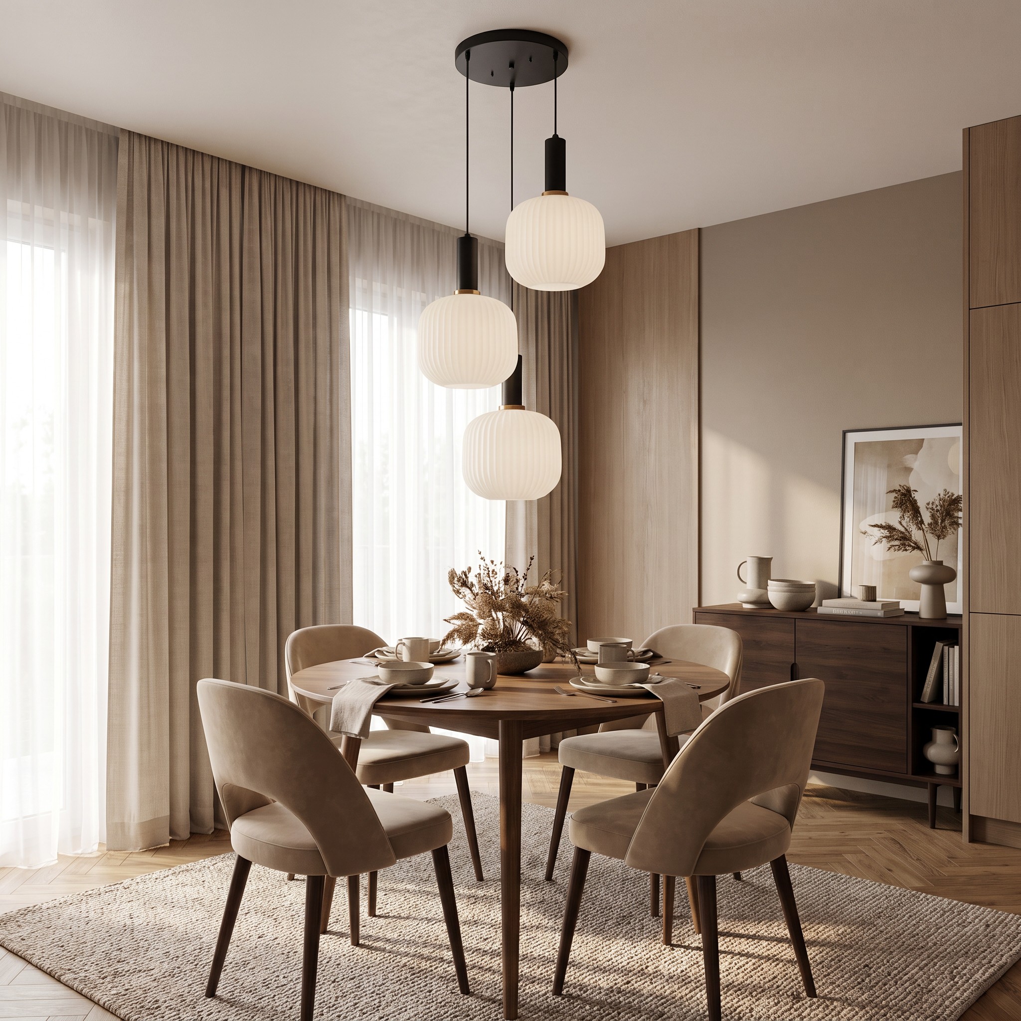 Potrójna lampa wisząca loft biało-czarna GATO W3 we wnętrzu