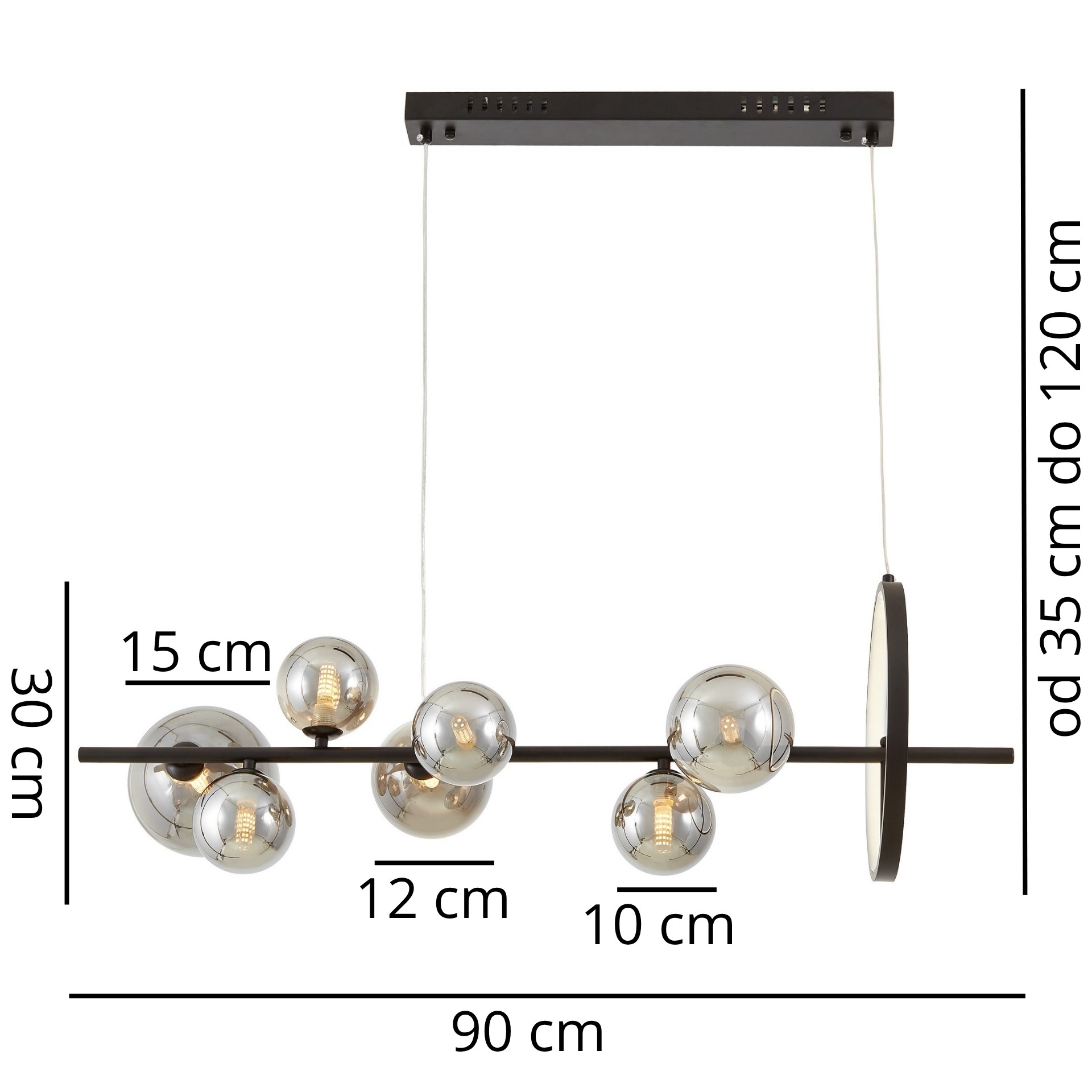 Nowoczesna lampa wisząca czarno-dymiona MERIDO W7 - wymiary