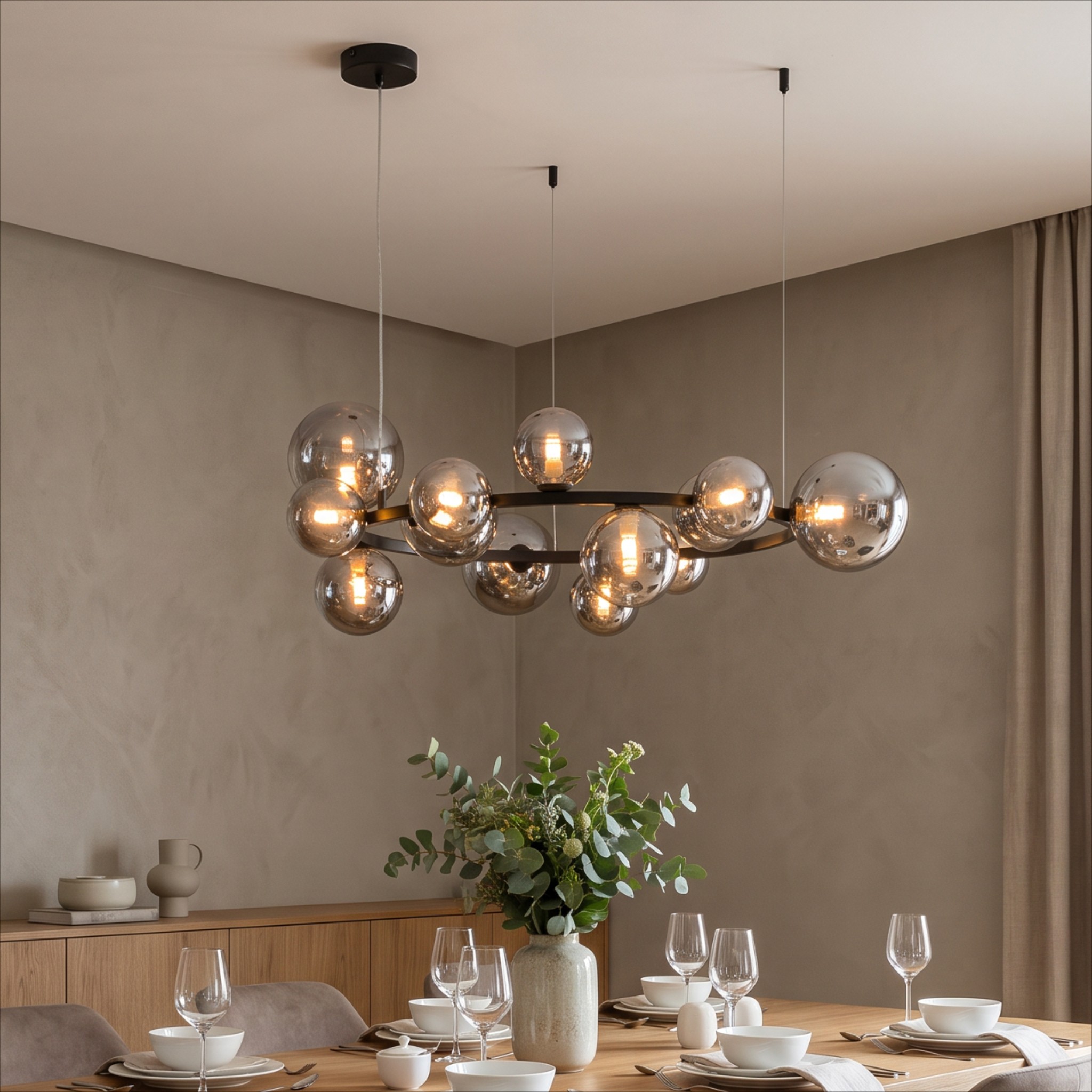NOWOCZESNA LAMPA WISZĄCA CZARNO-DYMIONY MERIDO W15 w aranżacji