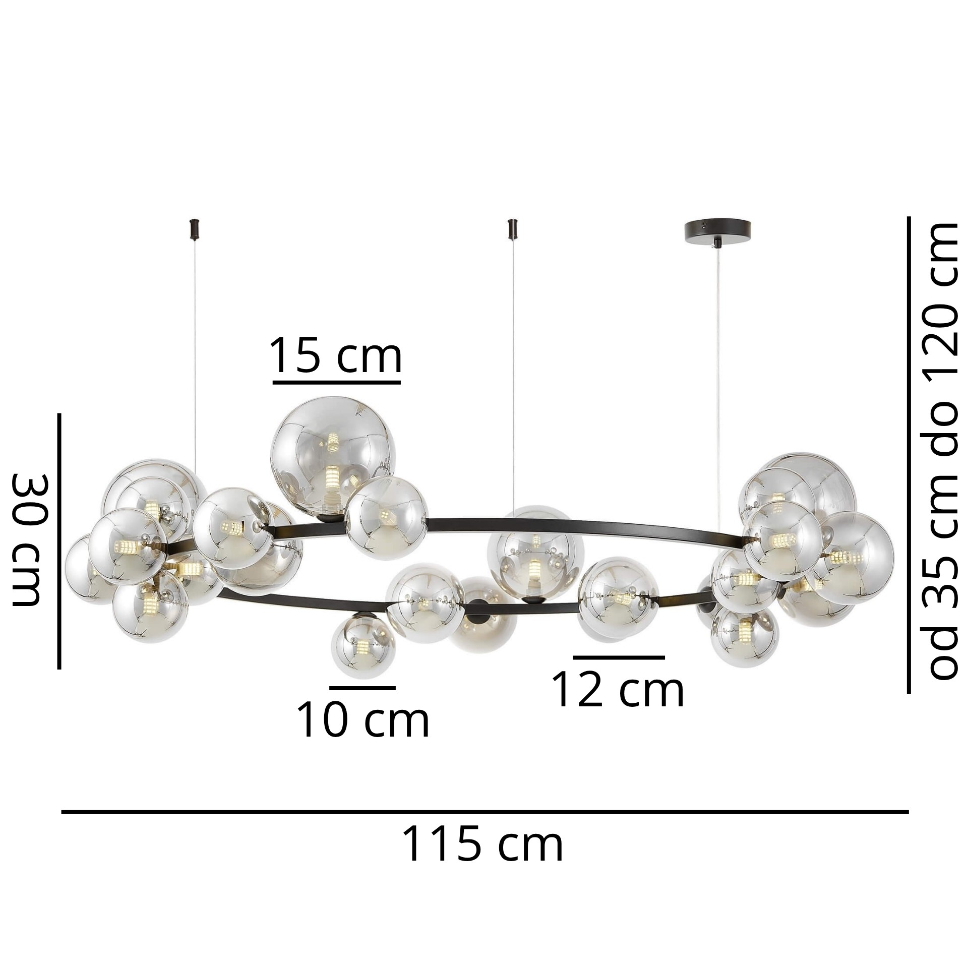 NOWOCZESNA LAMPA WISZĄCA CZARNO-DYMIONY MERIDO W24 - wymiary
