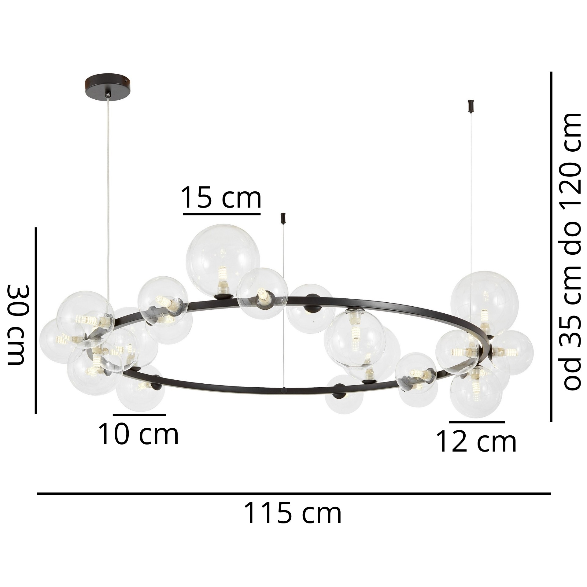 Nowoczesna lampa wisząca czarna MERIDO W24 - wymiary