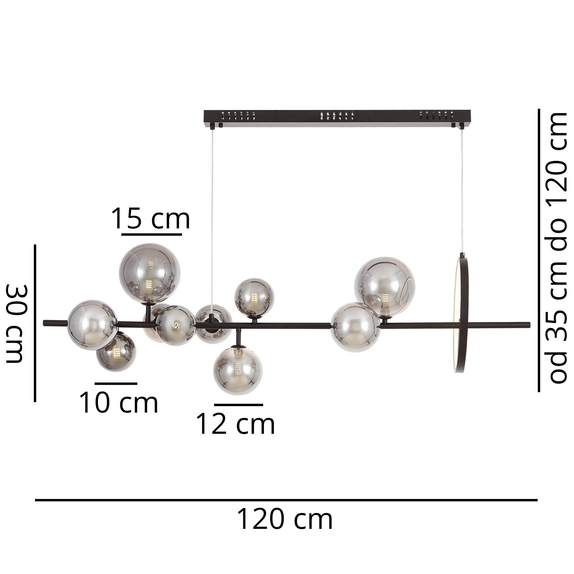 NOWOCZESNA LAMPA WISZĄCA CZARNO-DYMIONA MERIDO W9 - wymiary