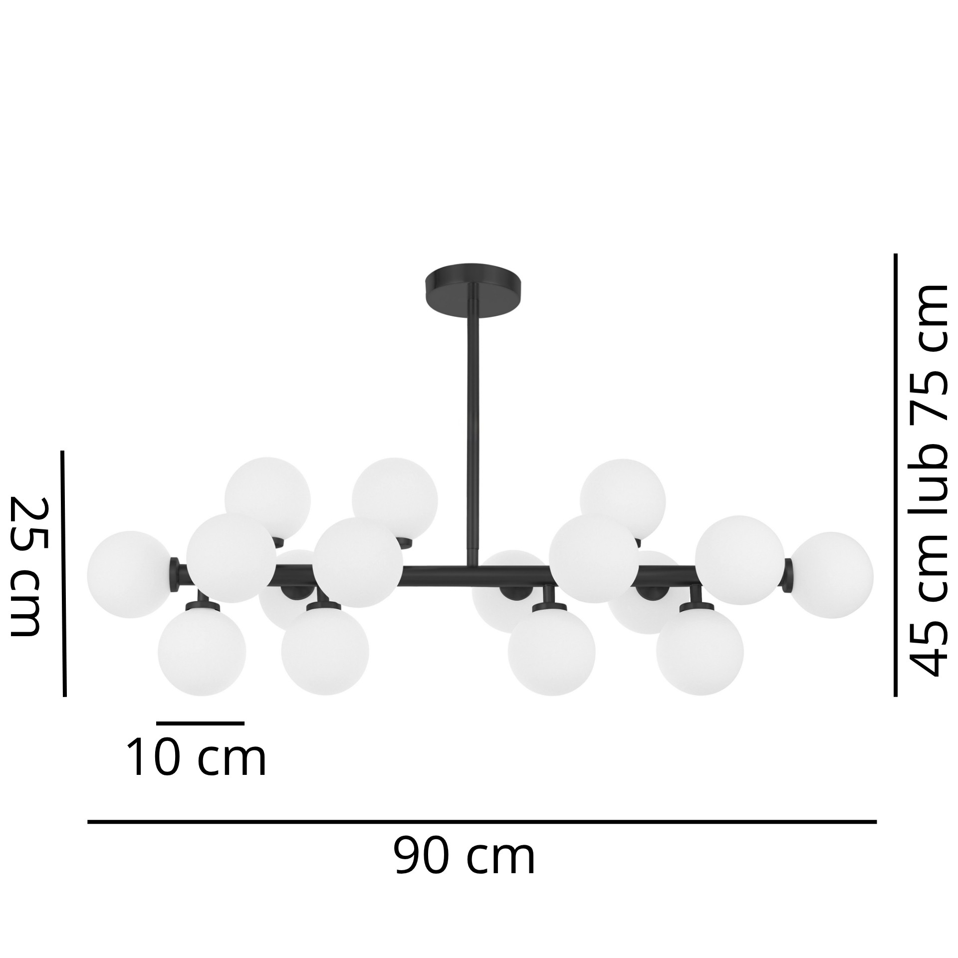 NOWOCZESNA LAMPA WISZĄCA CZARNA PETRICA W16 - wymiary