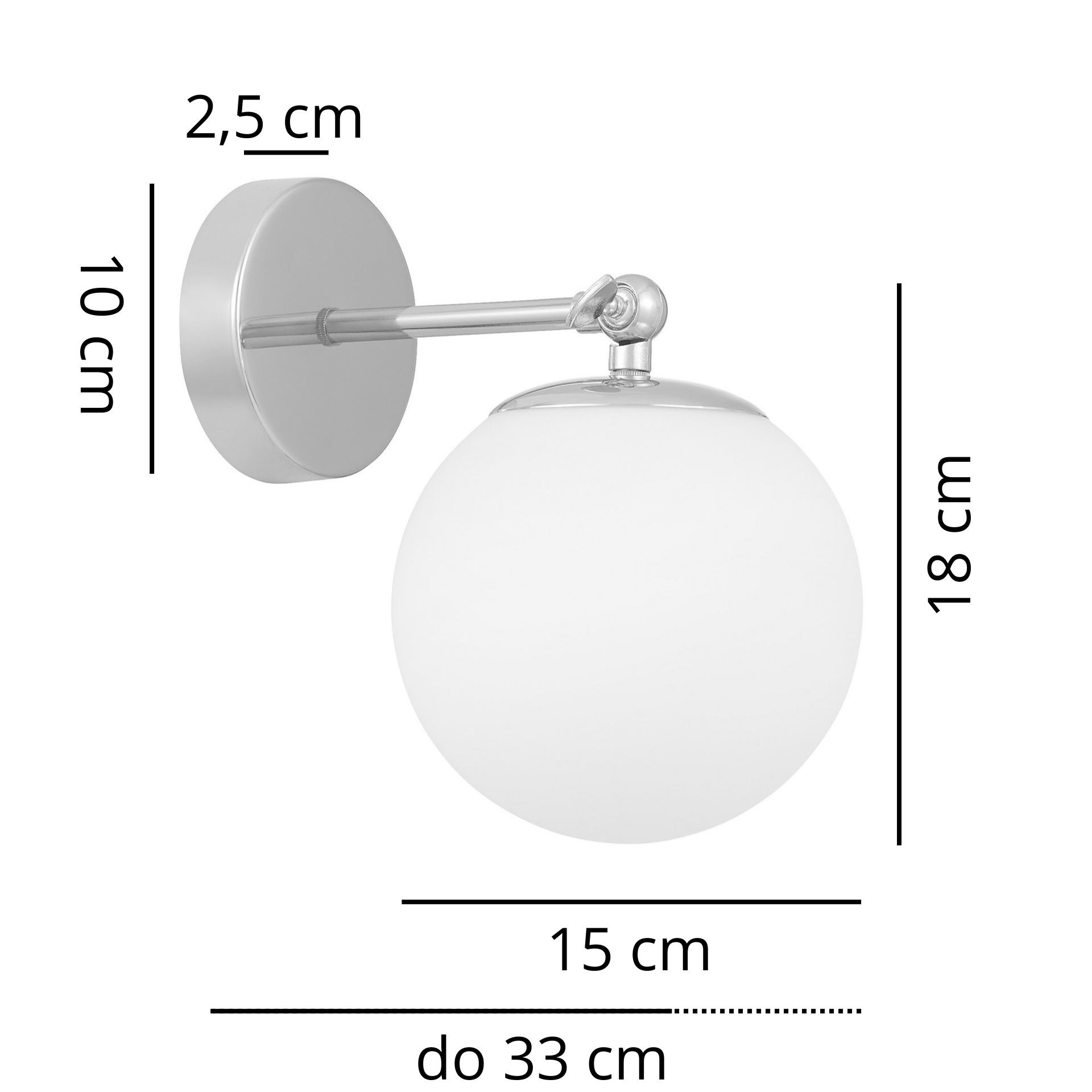 Lampa ścienna kinkiet nowoczesny chromowany FREDICA W1 - wymiary