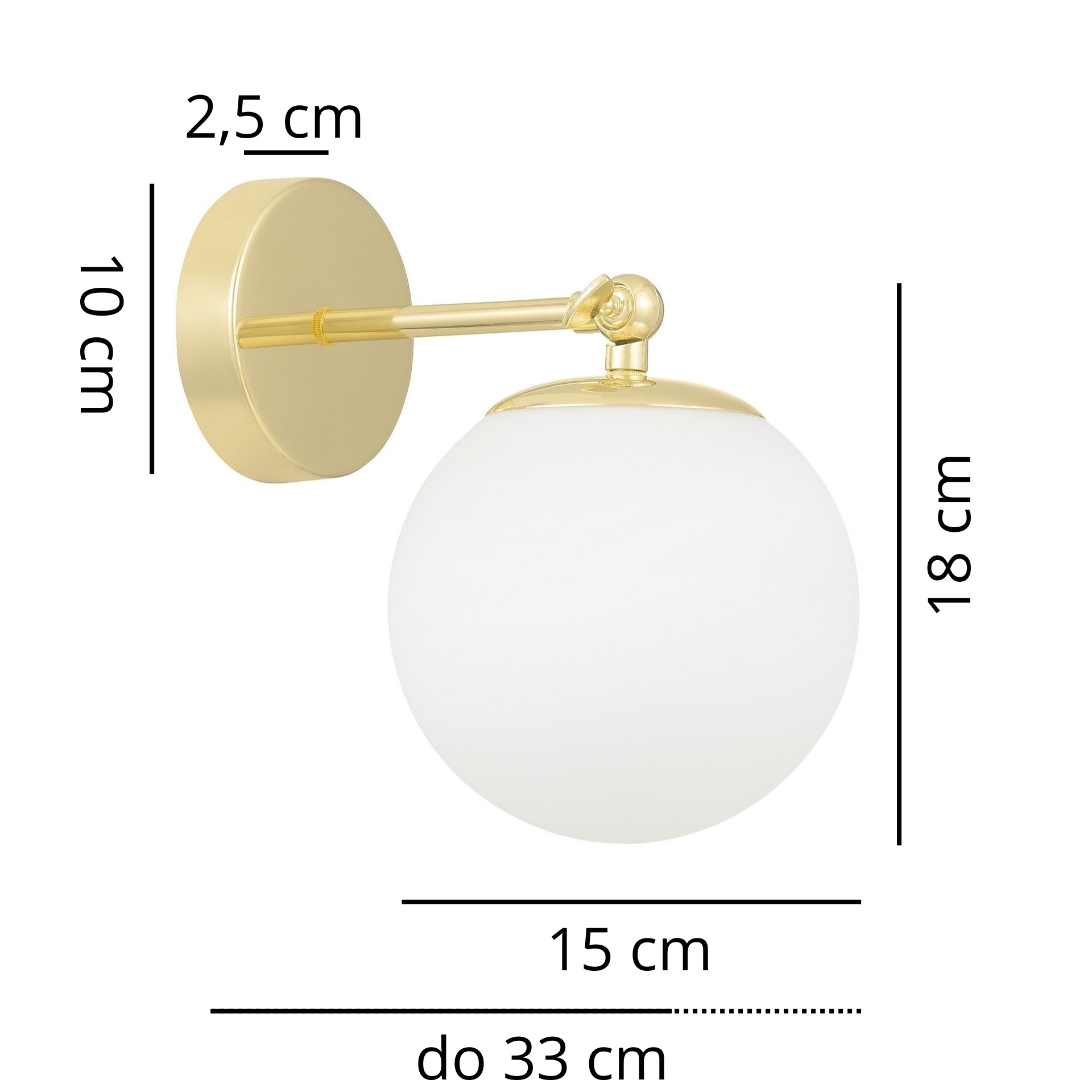LAMPA ŚCIENNA KINKIET NOWOCZESNY KLASYCZNE ZŁOTO FREDICA W1 - wymiary