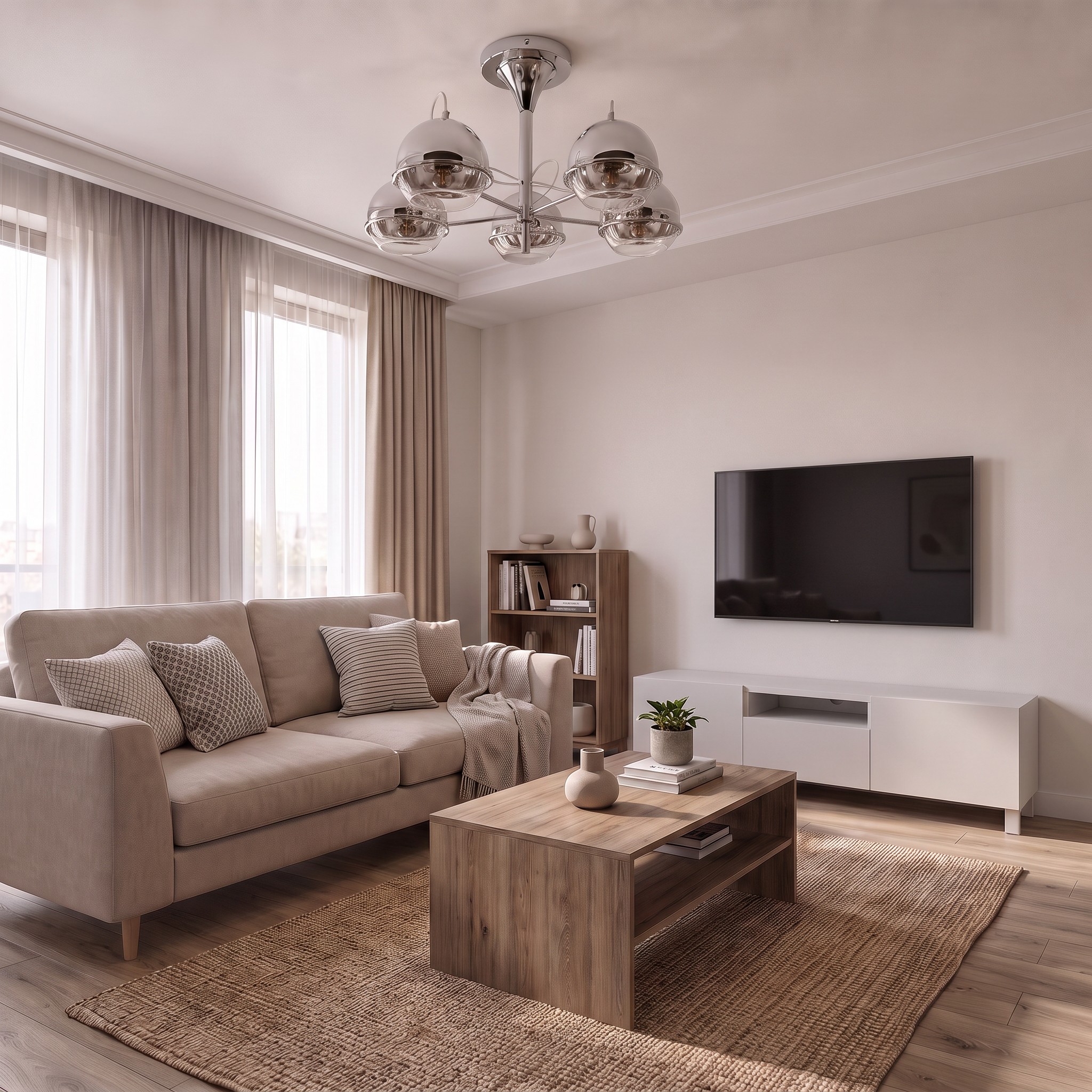 Nowoczesna lampa sufitowa plafon chromowany VERONI W5 w aranżacji